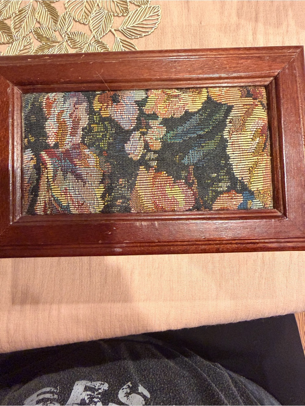 Decorative Floral Tapestry Accent with Wood Frame with costume jewelry